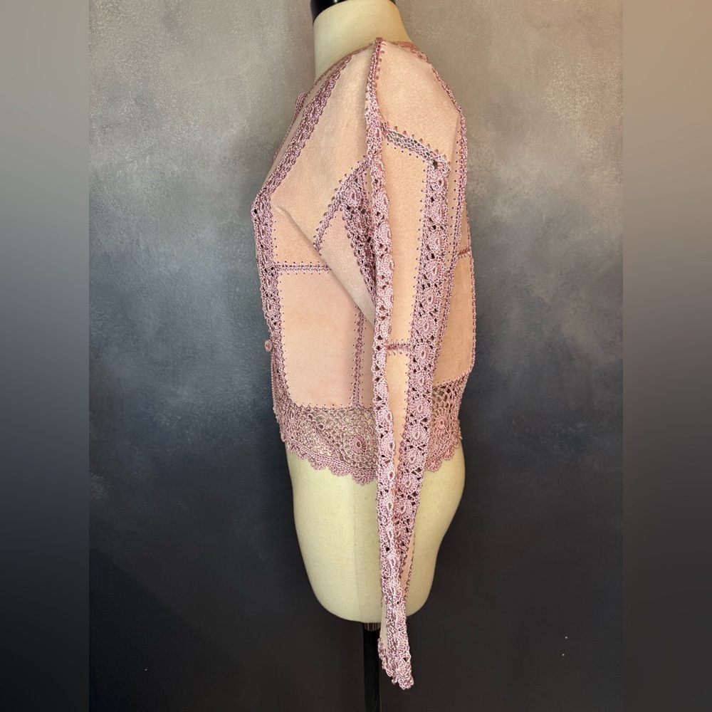 🌸 S.M.H. Boutique Leather & Crochet Trim Jacket – Size Small - Picture 7 of 11